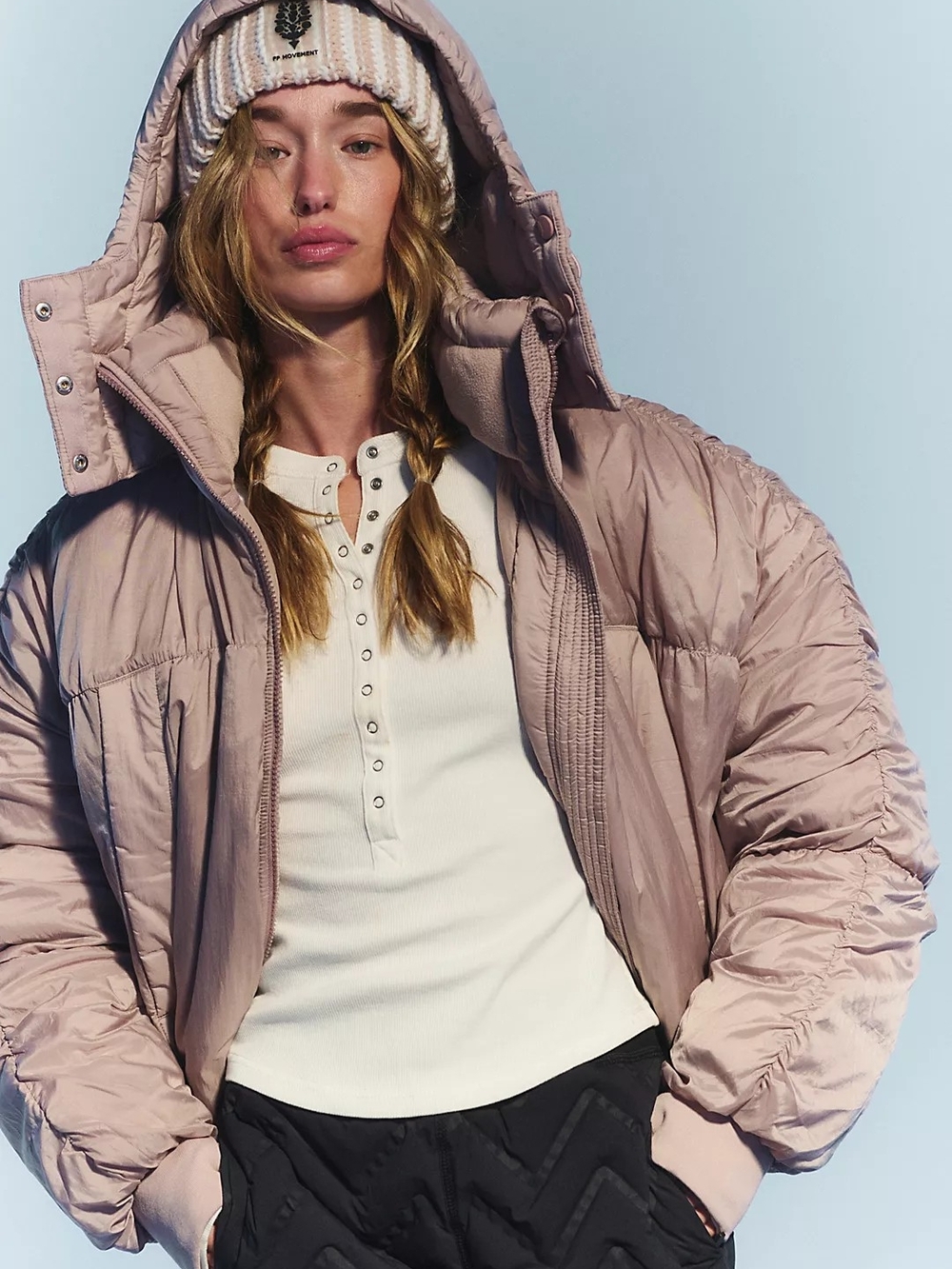 Free People Soft Blush Quilted Hooded Puffer Jacket